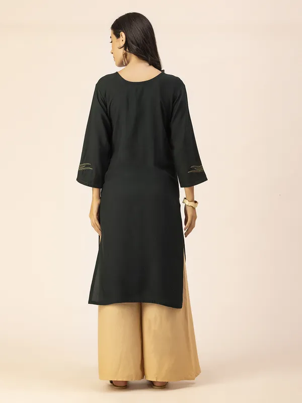Dark_Green_Rayon_Women_Kurta,_Stylish_Embroidery_&_Pearl_Hand_work