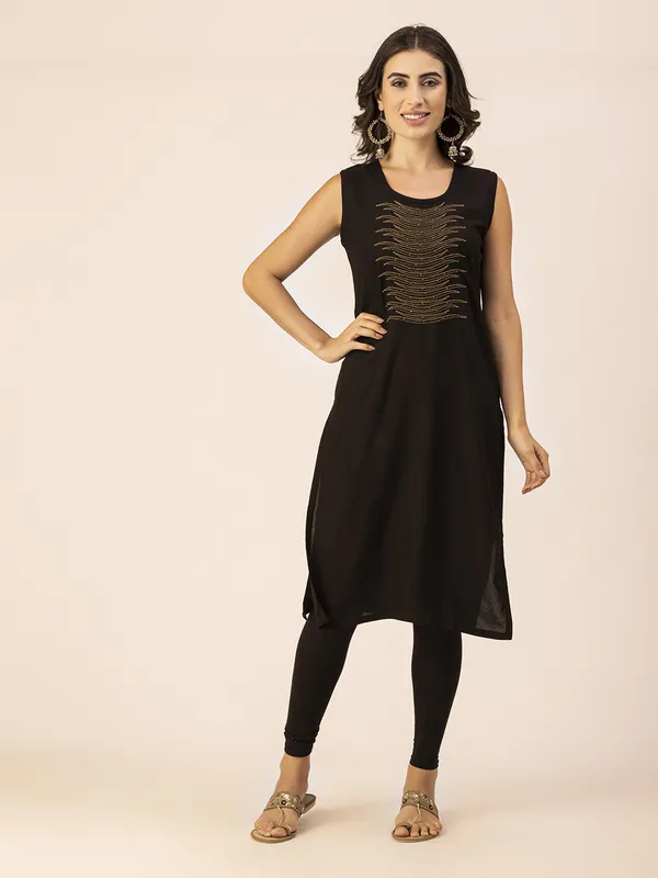 Black_Rayon_Women_Kurta,_Stylish_Embroidery_&_Pearl_Hand_work