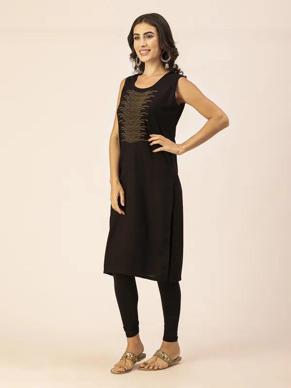 Black_Rayon_Women_Kurta,_Stylish_Embroidery_&_Pearl_Hand_work