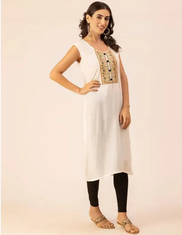 Off_White_Rayon_Women_Kurta,_Colourful_Embroidery_Work
