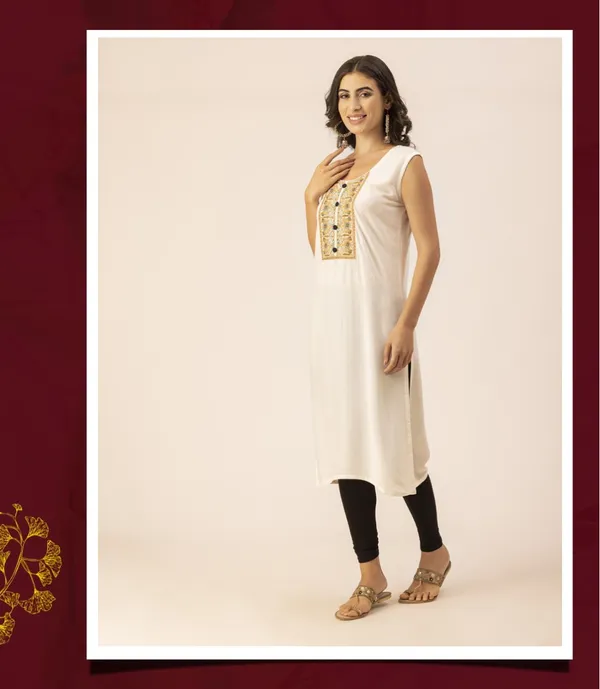 Off_White_Rayon_Women_Kurta,_Colourful_Embroidery_Work