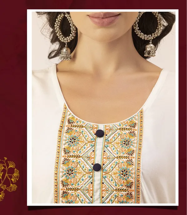 Off_White_Rayon_Women_Kurta,_Colourful_Embroidery_Work