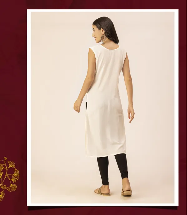 Off_White_Rayon_Women_Kurta,_Colourful_Embroidery_Work