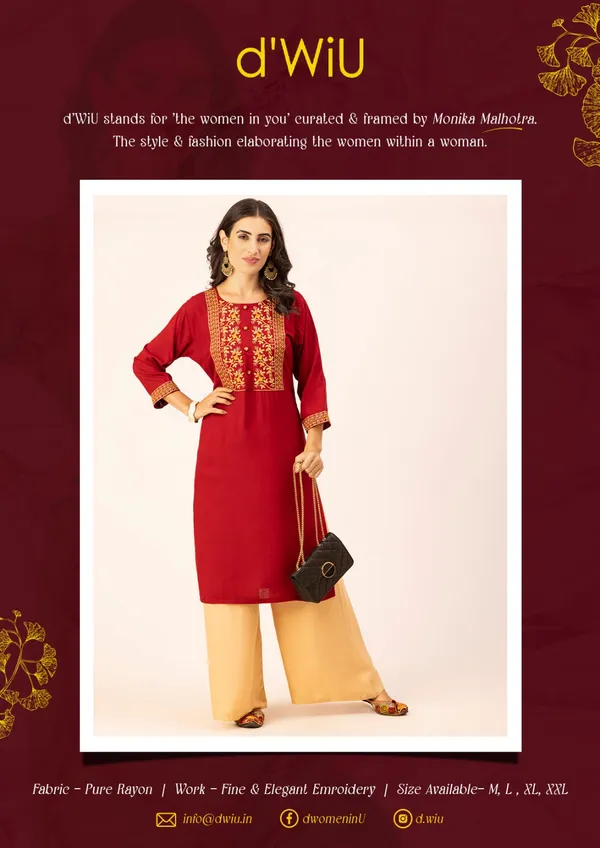 Maroon_Rayon_Slub_Women_Kurta,_Elegant_Floral_Embroidery_&_Handicrafted_Buttons