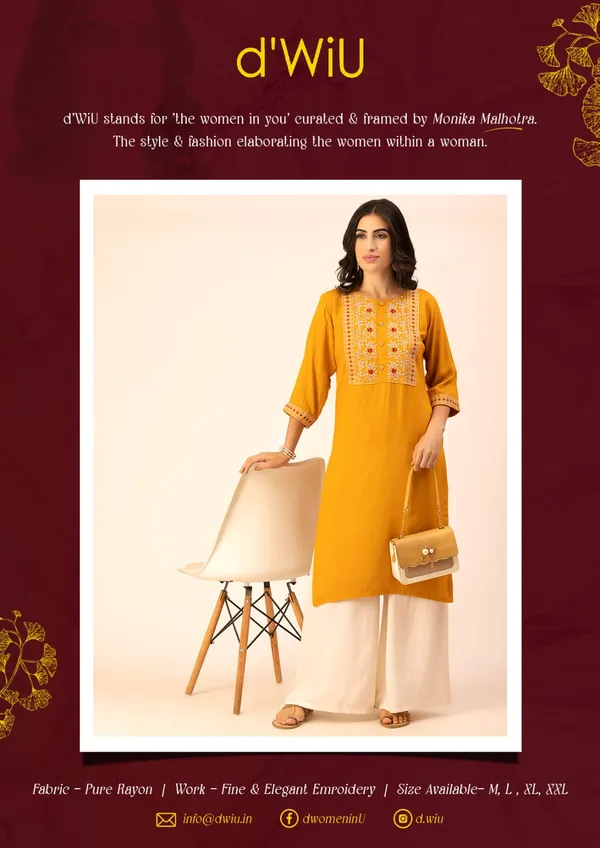 Mustard_Rayon_Slub_Women_Kurta,_Elegant_Floral_Embroidery_&_Handicrafted_Buttons