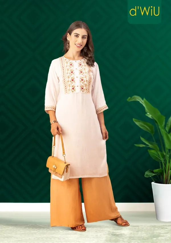 White_Rayon_Slub_Women_Kurta,_Elegant_Floral_Embroidery_&_Handicrafted_Buttons