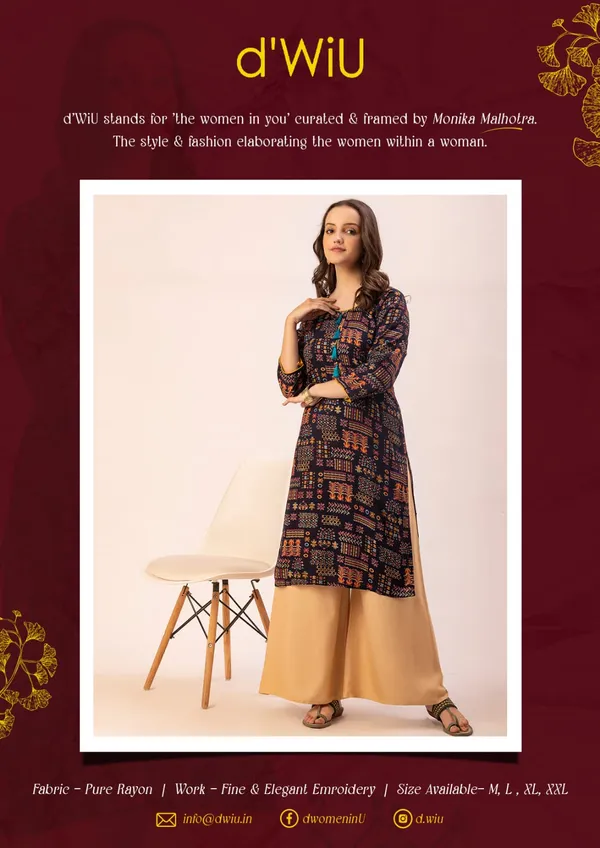 Navy_Blue_Rayon_Women_Kurta,__Tribal_Inspired_Foil_Print_with_Tassels