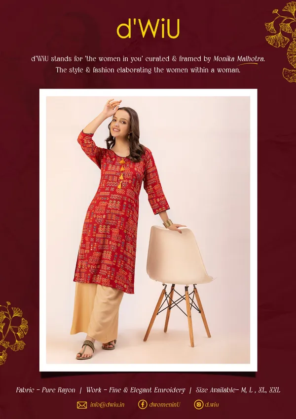 Red_Rayon_Women_Kurta,__Tribal_Inspired_Foil_Print_with_Tassels