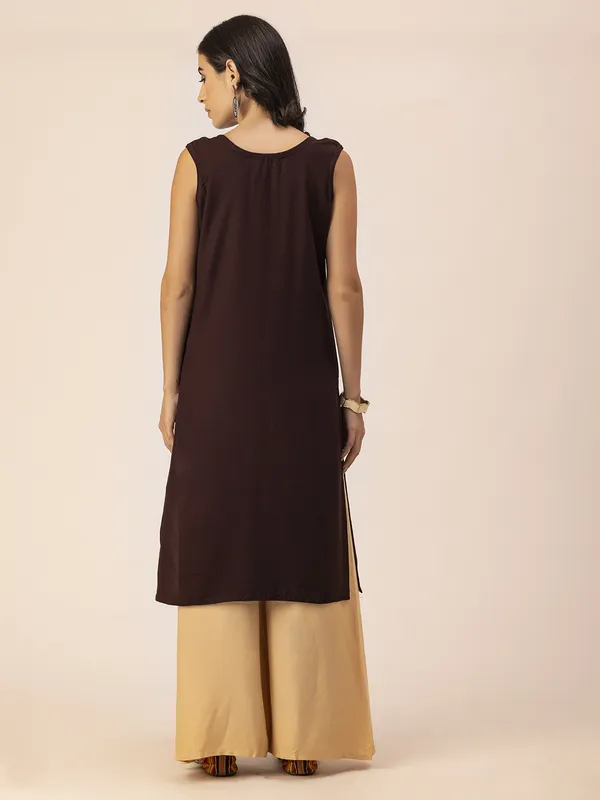 Dark_Brown_Rayon_Women_Kurta,_Stylish_Embroidery_&_Pearl_Hand_work
