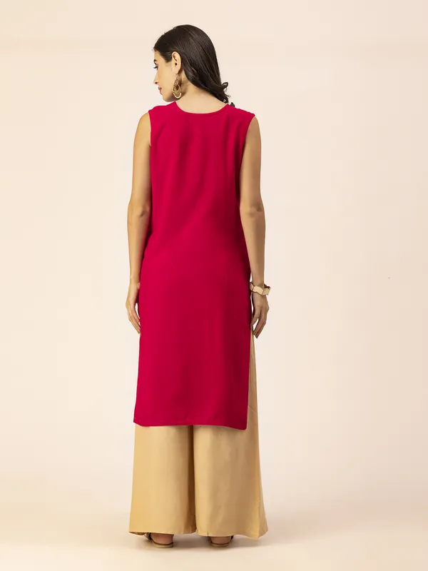 Magenta_Rayon_Women_Kurta,_Stylish_Embroidery_&_Pearl_Hand_work