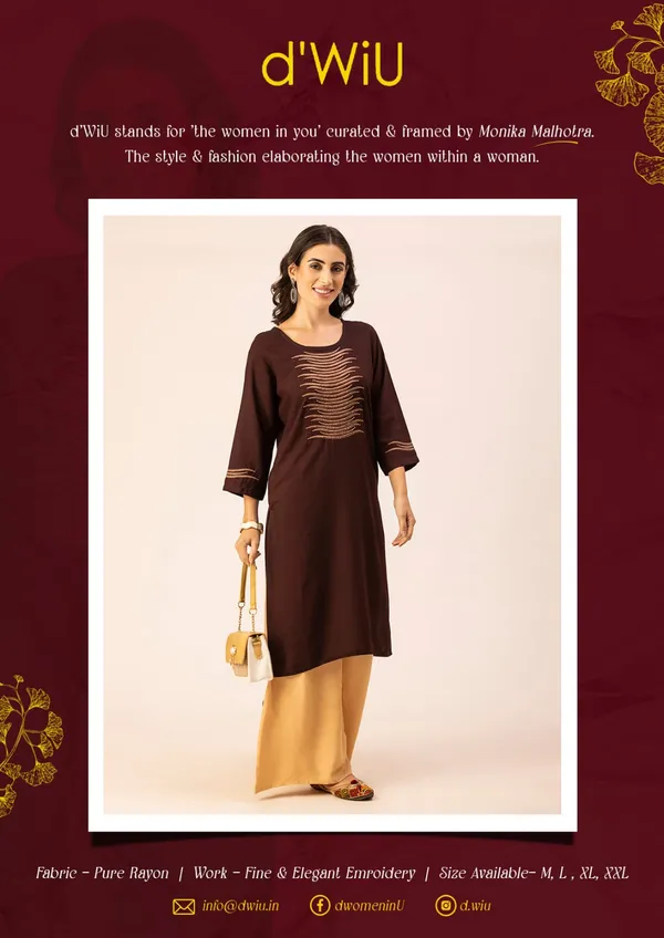 Dark_Brown_Rayon_Women_Kurta,_Stylish_Embroidery_&_Pearl_Hand_work