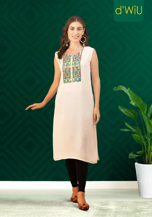 Off_White_Rayon_Women_Kurta,_Colourful_Embroidery_Work