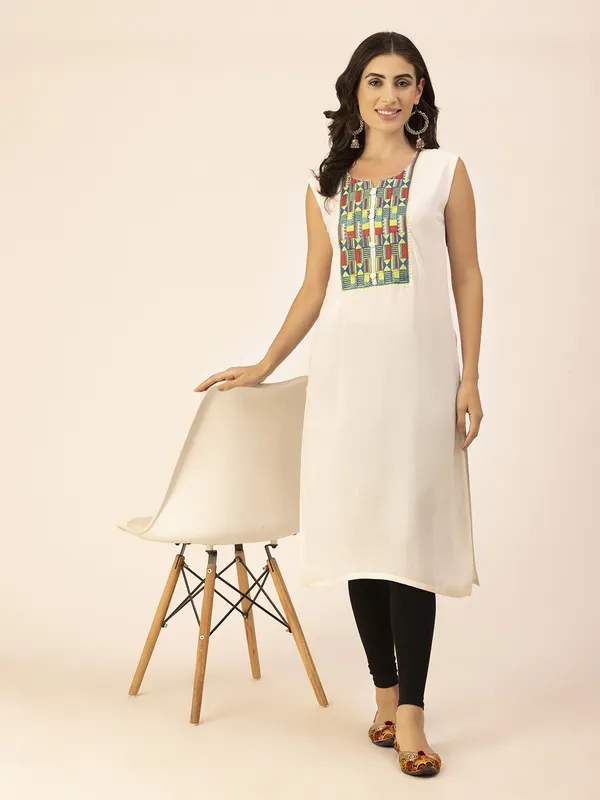 Off_White_Rayon_Women_Kurta,_Colourful_Embroidery_Work