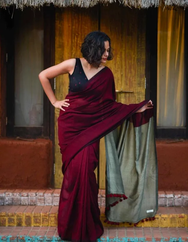 Khadi_Dual_Tone_Saree_(Red)