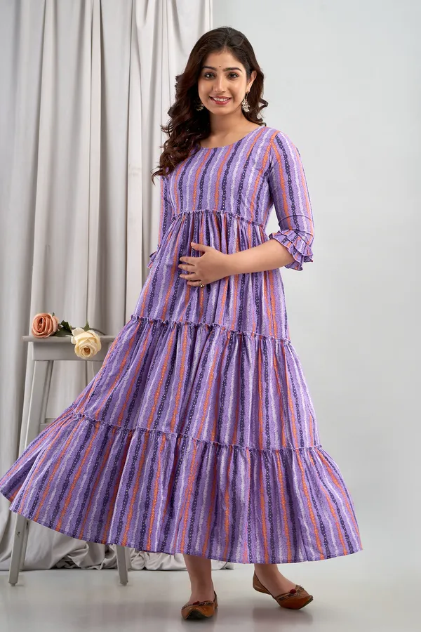 Label Kushagra Maternity Cotton Purple lining Printed Maternity Dress ...