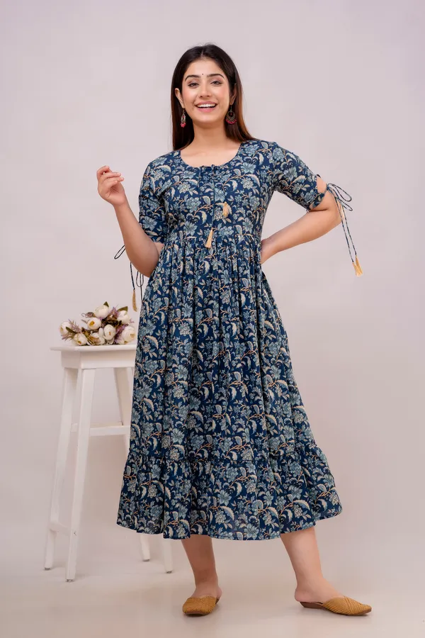 Trendy_Cotton_Flower_Printed_Teal_Blue_Dress