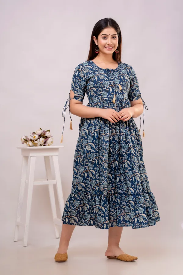 Trendy_Cotton_Flower_Printed_Teal_Blue_Dress