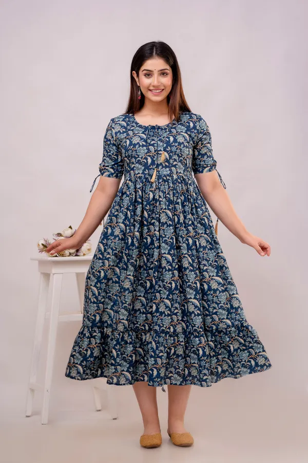 Trendy_Cotton_Flower_Printed_Teal_Blue_Dress