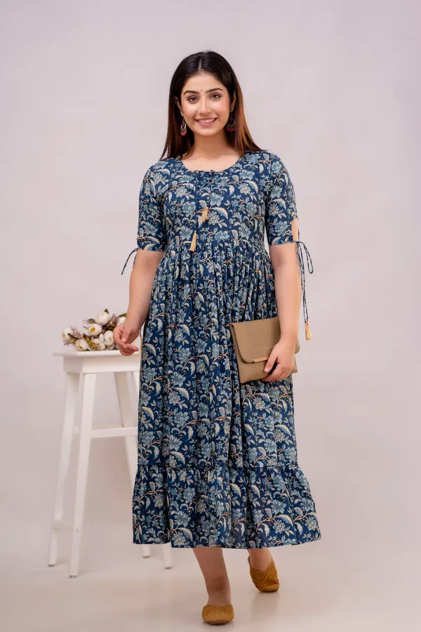 Trendy_Cotton_Flower_Printed_Teal_Blue_Dress