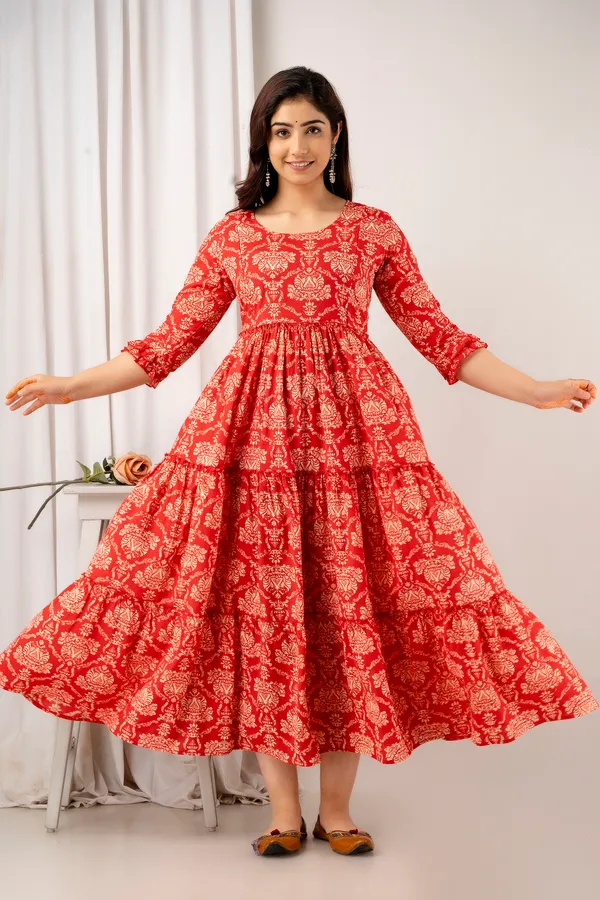 Label Kushagra Trendy Cotton Red Jall Printed Maternity Dress Price in India Buy Label
