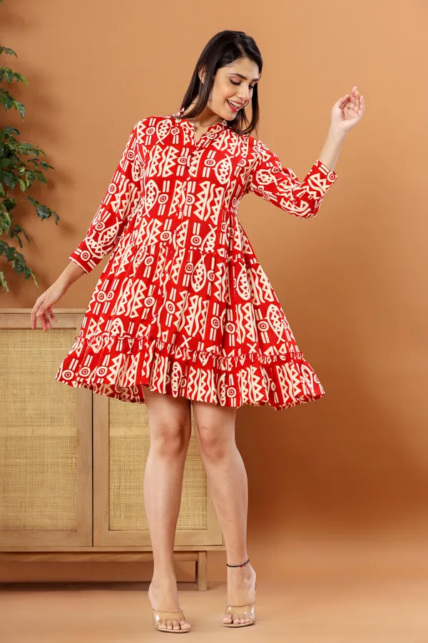 Trendy_Rayon_Printed_Western_Maroon_Dress