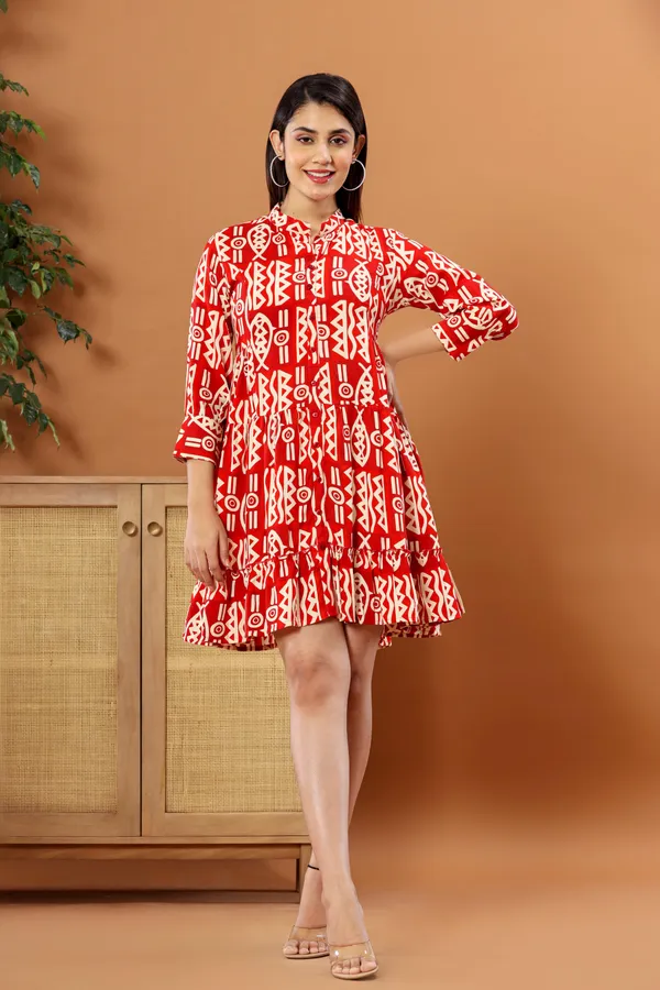 Trendy_Rayon_Printed_Western_Maroon_Dress
