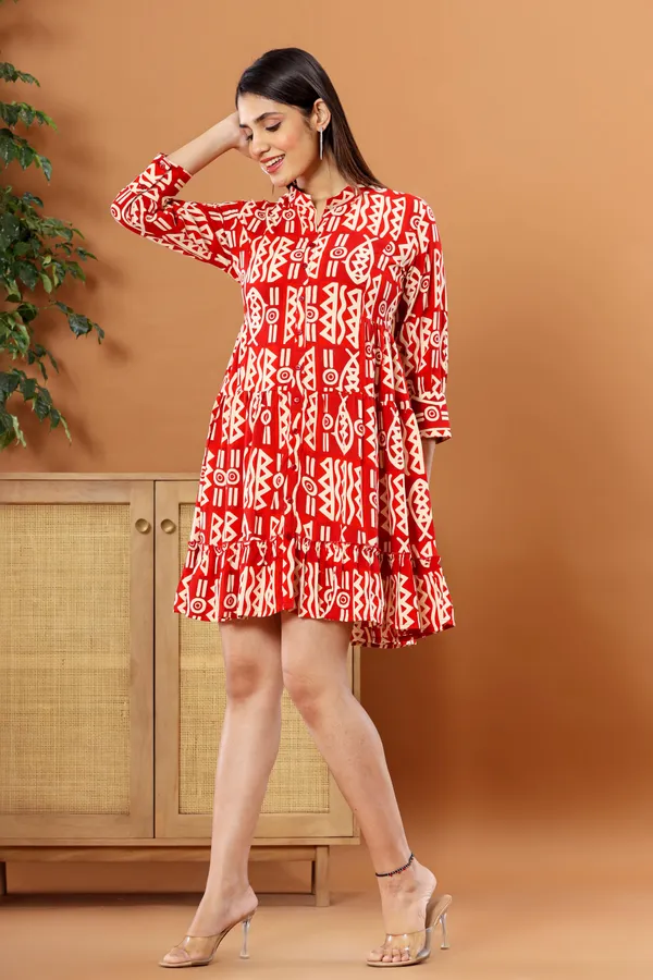 Trendy_Rayon_Printed_Western_Maroon_Dress