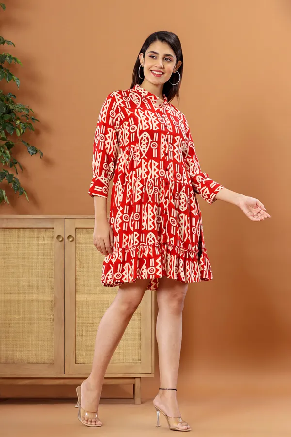 Trendy_Rayon_Printed_Western_Maroon_Dress