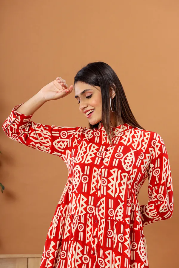 Trendy_Rayon_Printed_Western_Maroon_Dress