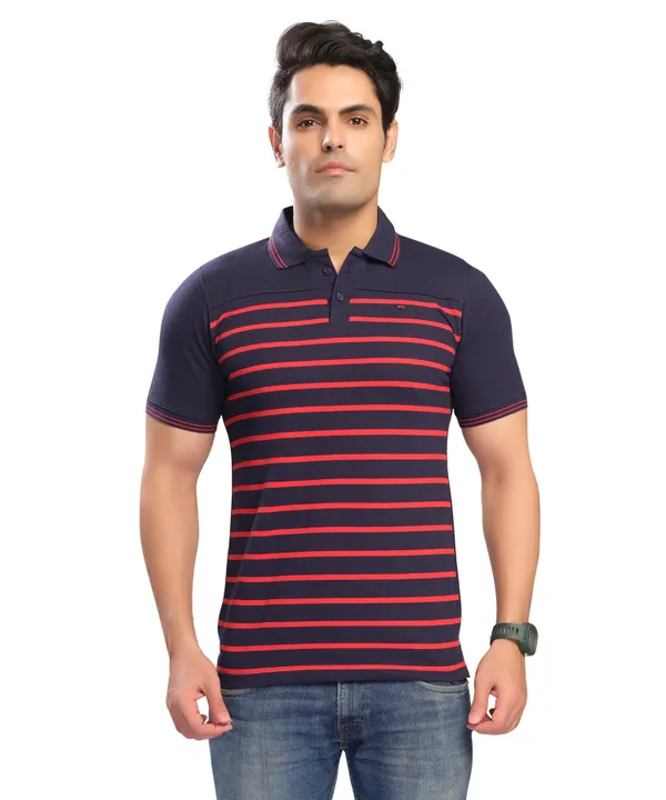 QUCO Mens Stylish Poly Blend Navy Polo T-shirt Price in India 