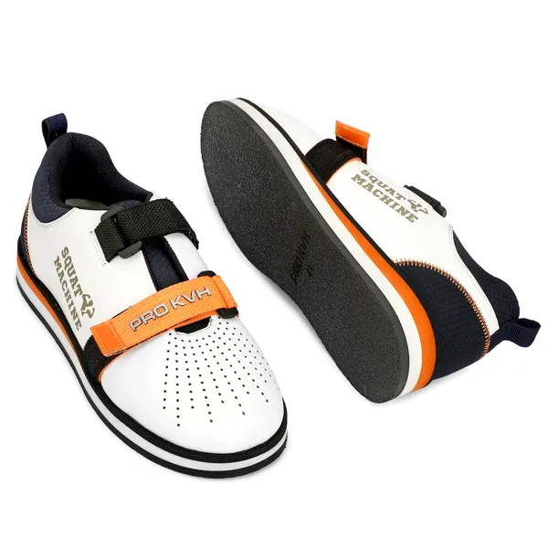 PRO_KVH_Weightlifting_Squat_Shoes,_Deadlift_Shoes,Weight_Lifting_Shoes_for_Heavy_Lifting_Weight_Training,Fitness_Cross-Trainer_Barefoot_&_Minimalist_Sneakers_Gym_Training_Shoes_for_Men_White-Orange_(12UK/IND)