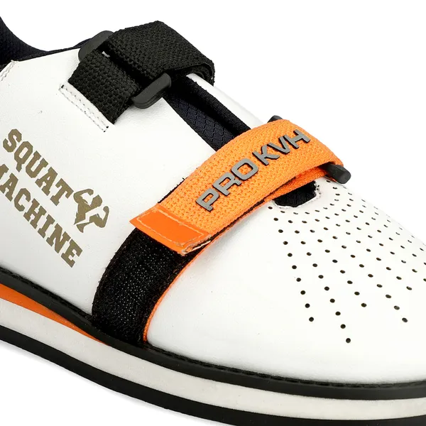 PRO_KVH_Weightlifting_Squat_Shoes,_Deadlift_Shoes,Weight_Lifting_Shoes_for_Heavy_Lifting_Weight_Training,Fitness_Cross-Trainer_Barefoot_&_Minimalist_Sneakers_Gym_Training_Shoes_for_Men_White-Orange_(12UK/IND)