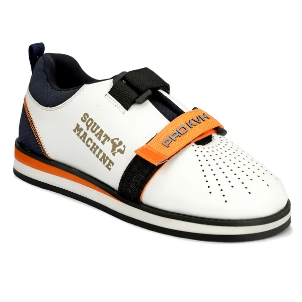 PRO_KVH_Weightlifting_Squat_Shoes,_Deadlift_Shoes,Weight_Lifting_Shoes_for_Heavy_Lifting_Weight_Training,Fitness_Cross-Trainer_Barefoot_&_Minimalist_Sneakers_Gym_Training_Shoes_for_Men_White-Orange_(12UK/IND)