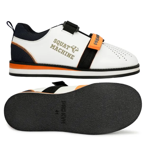 PRO_KVH_Weightlifting_Squat_Shoes,_Deadlift_Shoes,Weight_Lifting_Shoes_for_Heavy_Lifting_Weight_Training,Fitness_Cross-Trainer_Barefoot_&_Minimalist_Sneakers_Gym_Training_Shoes_for_Men_White-Orange_(12UK/IND)