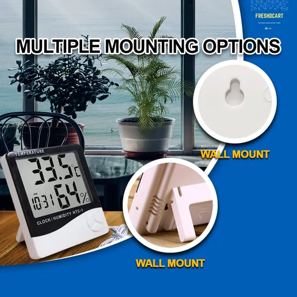 Measurement_Room_Temperature_Device_Meter_Humidity_Monitor_HTC-1_Incubator_with_Rest_Stand_and_Accurate_Indoor_LCD_Thermometer_Display_&_Wall_Mount_Clock_(White)