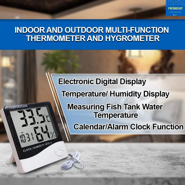 Measurement_Room_Temperature_Device_Meter_Humidity_Monitor_HTC-1_Incubator_with_Rest_Stand_and_Accurate_Indoor_LCD_Thermometer_Display_&_Wall_Mount_Clock_(White)
