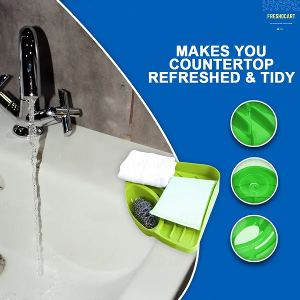 Kitchen_Sink_Corner_Tool_with_Tray_Storage_Organizer_Rack_for_Soap_Dish_Wash_Basin_(Plastic,_Green),_Pack_of_1