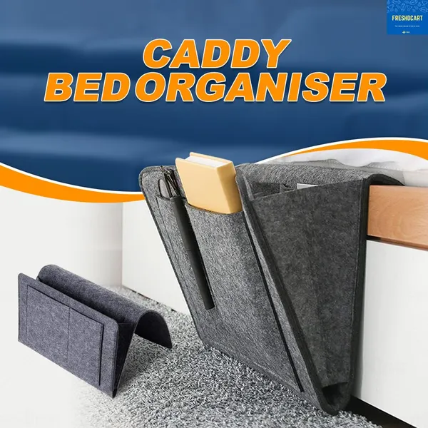 Caddy_Bedside_Storage_Organizer,_Felt_Hanging_Organiser_with_Felt_&_5_Pockets_for_Remote_Control,_Tablet,_Laptop,_Glasses,_Mobile_Phone,_Book,_Magazines_(Grey,_Pack_of_1)