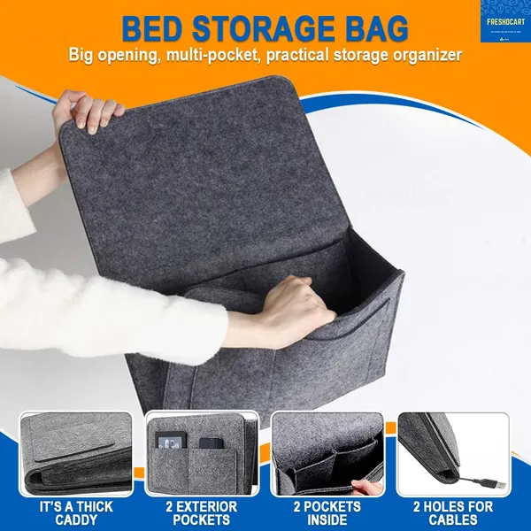 Caddy_Bedside_Storage_Organizer,_Felt_Hanging_Organiser_with_Felt_&_5_Pockets_for_Remote_Control,_Tablet,_Laptop,_Glasses,_Mobile_Phone,_Book,_Magazines_(Grey,_Pack_of_1)