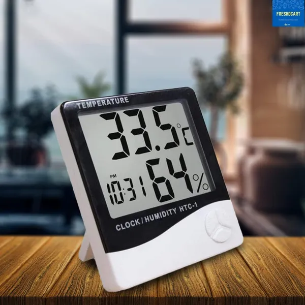 HTC-1_Room_Thermometer_with_Humidity_Incubator_Meter_and_Accurate_Temperature_Indicator_Wall_Mounting_LCD_Digital_Clock_Monitor_for_Indoor/Outdoor_(White)
