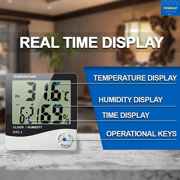 HTC-1_Room_Thermometer_with_Humidity_Incubator_Meter_and_Accurate_Temperature_Indicator_Wall_Mounting_LCD_Digital_Clock_Monitor_for_Indoor/Outdoor_(White)