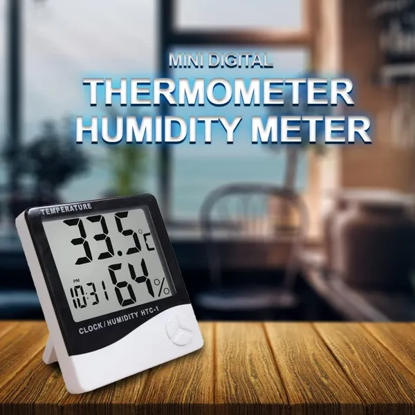 HTC-1_Room_Thermometer_with_Humidity_Incubator_Meter_and_Accurate_Temperature_Indicator_Wall_Mounting_LCD_Digital_Clock_Monitor_for_Indoor/Outdoor_(White)