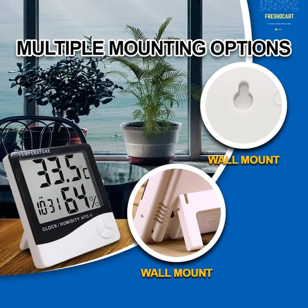 HTC-1_Room_Thermometer_with_Humidity_Incubator_Meter_and_Accurate_Temperature_Indicator_Wall_Mounting_LCD_Digital_Clock_Monitor_for_Indoor/Outdoor_(White)