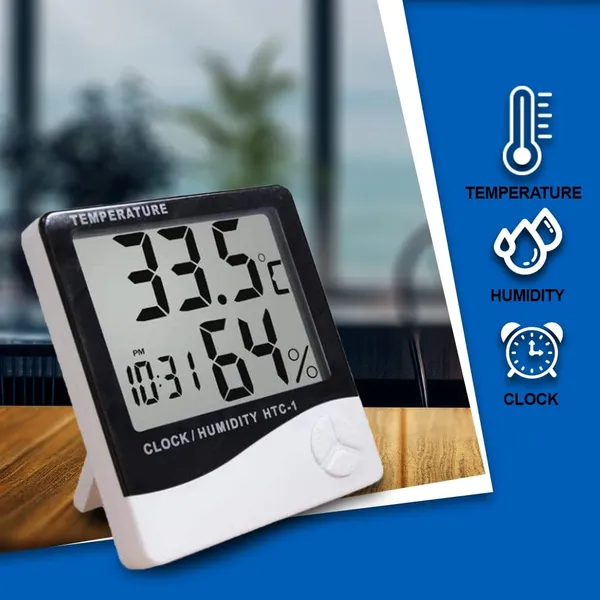 HTC-1_Room_Thermometer_with_Humidity_Incubator_Meter_and_Accurate_Temperature_Indicator_Wall_Mounting_LCD_Digital_Clock_Monitor_for_Indoor/Outdoor_(White)