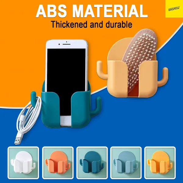 Wall_Mount_Phone_Holder_|_Mobile_Charging_Stand_with_2_Hook_Phone_Holder_for_Bedroom_Kitchen_Bathroom_Office_(Multicolor,Pack_of_4)