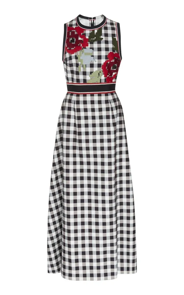 Fancy_Check_Rose_Thread_Embroidery__Summer_Dress