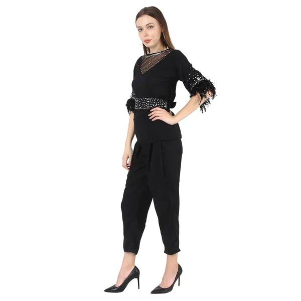 Women'S_Summer_Georget_Overall_Black_Silver_Embroidry_Cood_Set_Best_Look_This_Party_Season_|_High_Neck_|_Coode_Set