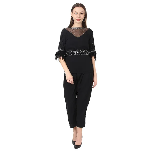 Women'S_Summer_Georget_Overall_Black_Silver_Embroidry_Cood_Set_Best_Look_This_Party_Season_|_High_Neck_|_Coode_Set