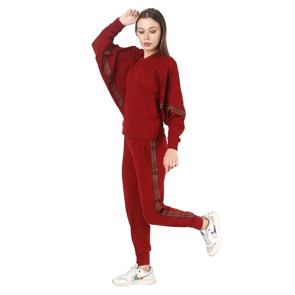 Women'S_Summer_Tracksuit_Maroon_Strip_Lace_Detail_Tracks_|_High_Neck_|_Tracksuit
