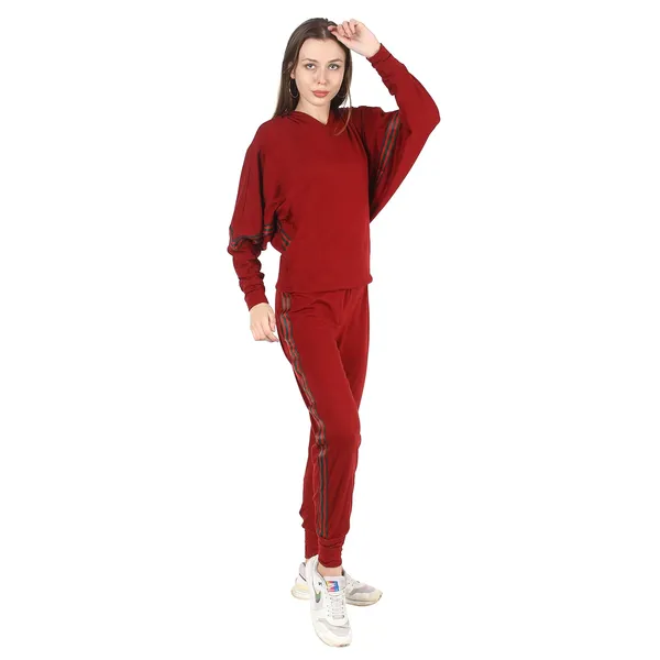 Women'S_Summer_Tracksuit_Maroon_Strip_Lace_Detail_Tracks_|_High_Neck_|_Tracksuit